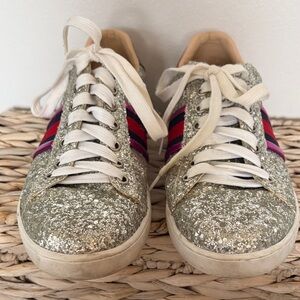 Designer silver sequin sneakers